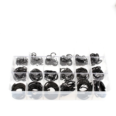 Confezione assortimento di anelli elastici interni acciaio nero Din 472